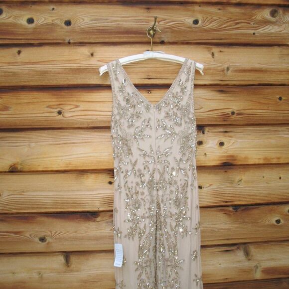 Pisarro Nights Nights Blush Beige Beaded Sequin Gown Dress 10 - Picture 9 of 13